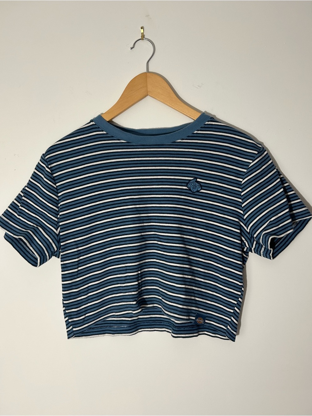 Dickies cropped 100% cotton tshirt striped blue berries small bleach marking